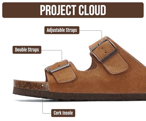 Image of Project Cloud 100% Genuine Leather Flat Sandals For Women 2026 Cork Footbed Womens Sandals with Memory Foam and arch support Vacation Essentials Slides for Women Footwear (Venita)