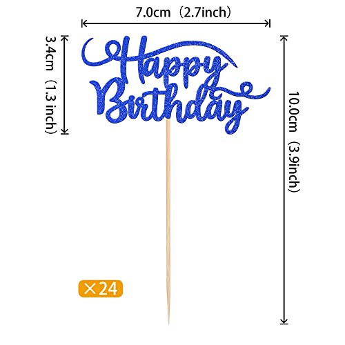 Rsstarxi 24 Pack Happy Birthday Cupcake Toppers Glitter Birthday Cupcake Food Picks For Celebrating Happy Birthday Theme Party Cake Decorations Supplies Deep Blue #TOP3
