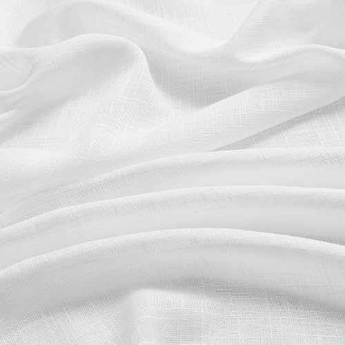 Image of Treatmentex White Semi Sheer Curtains for Living Room 63inches Length Light Filtering Window Curtain Set for Bedroom Office, Linen Textured Window Draperies 54 inchw x63 inchL 2 Panels Grommet Top