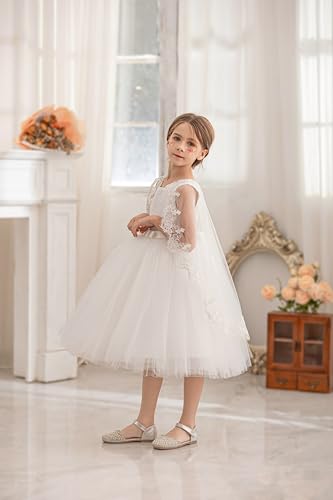 Flower Girl Dress Vintage Fancy Tulle Sparkly Prom Pageant Birthday Party Dresses with Tulle Shawl 4-8 Years3