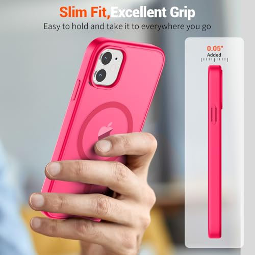 Image of SUPFINE Magnetic for iPhone 11 Phone Case with Screen Protector (Compatible with MagSafe) (Military Grade Drop Protection) Slim Translucent Matte Shockproof Phone Cover,Hot Pink