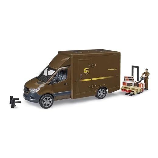 bruder 02678 - Mercedes Benz Sprinter UPS con autista transpallet manuale, scatole di spedizione, trasportatore
