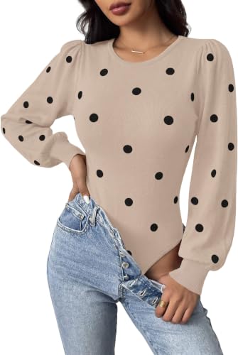 Image of Zeagoo Womens Sweaters Long Sleeve Bodysuits 2026 Fall Crewneck Puff Knit Pullover Tops