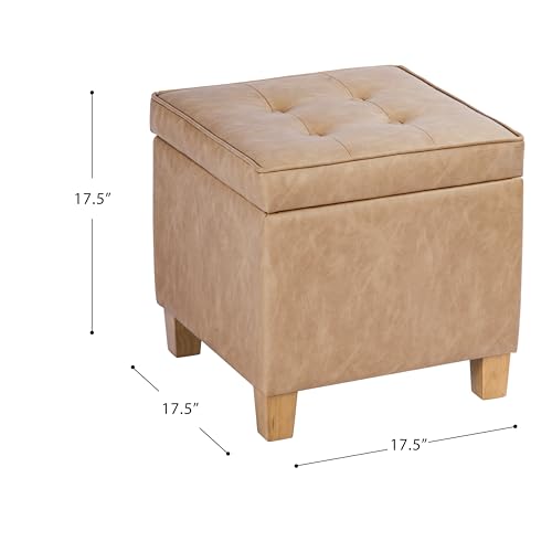 Image of HomePop 18 inch Square Tufted Storage Ottoman - Sand Faux Leather