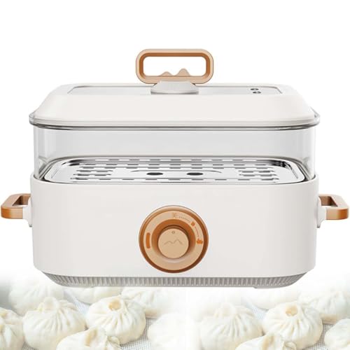 Olla de Vapor eléctrica, Olla de Vapor eléctrica de 1350 W, vaporizadores de Acero Inoxidable con Control de un Clic, Revestimiento de Olla Antiadherente de 5 litros para Verduras, Carnes, Pescado