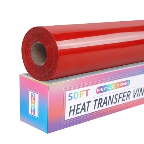RENLITONG Red Iron on Vinyl 12Inch by 50ft Roll Heat Transfer Vinyl for T-Shirt Red HTV Rolls for All Cutter Machine - Easy to Cut & Weed for Heat Transfer Design