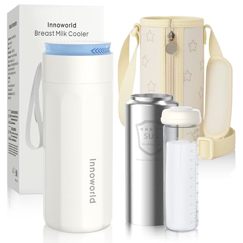 Image of Portable Breastmilk Cooler for Outdoor, Breast Milk Cooler with 11oz Baby Bottle for Breastmilk Storage, 360° Stainless Steel Cooling Tube for 24 Hours Continuous Cooling, with Portable Carrier Bag