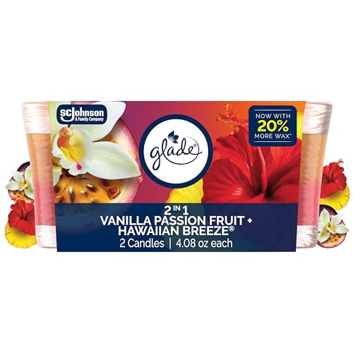 Glade 2in1 Scented Candle, Hawaiian Breeze & Vanilla Passion Fruit, 2 Count
