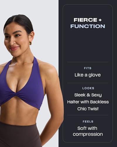 Image of Aoxjox Women's Rosie Halter Sports Bra | halter neck, removable padding, medium impact, workout top, fitness yoga crop tank, gym essential
