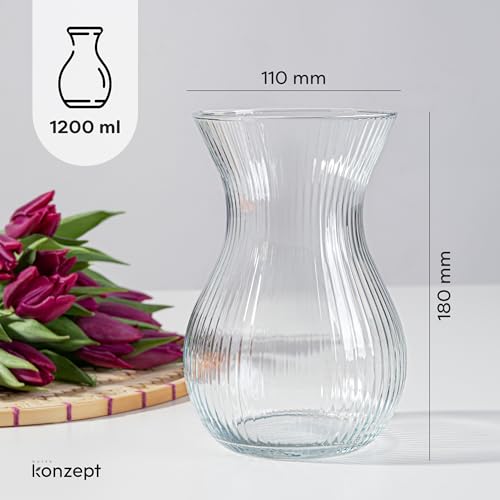 Vase Tulipes Verre Transparent Nervuré 18 cm KONZEPT
