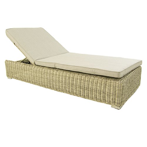 Edenjardi Tumbona de Piscina, Reclinable, Blanco Envejecido, Aluminio y rattán sintético, Tamaño: 76x200x40 cm, Cojín desenfundable Color Beige inlcuido