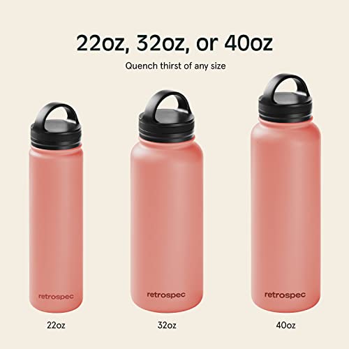Retrospec Alder Insulated Water Bottle With Straw Lid & Handle Cap - Stainless Steel Wide Mouth Double-Wall Vacuum Insulated Thermos - Bpa Free Leakproof Canteen - Melon, 22Oz #TOP26