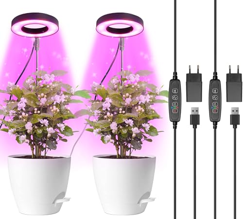 Qoolife Pflanzenlampe Led Vollspektrum, Grow Light für Zimmerpflanzen, Höhenverstellbare pflanzenlicht mit 3/9/12H Auto-Timer, 10 Helligkeits & 3 Lichter Modi, Ideal für Kleine Pflanzen (2 Stück)