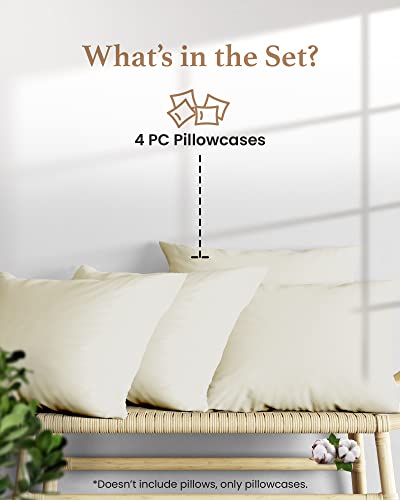 1000 Thread Count 100% Egyptian Cotton Pillow Cases, Ivory King Pillowcase Set Of 4, Long-Staple 100% Cotton Pillow Case For Sleeping, Soft & Silky Sateen Weave Bed Pillow Cover, Hotel Pillowcases #TOP2