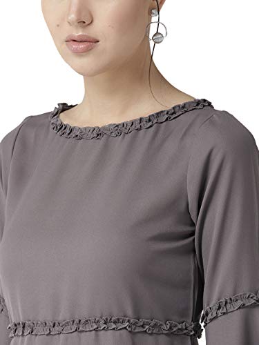 Image of Style Quotient Grey Polyester Solid Flared Sleeves Casual Tops