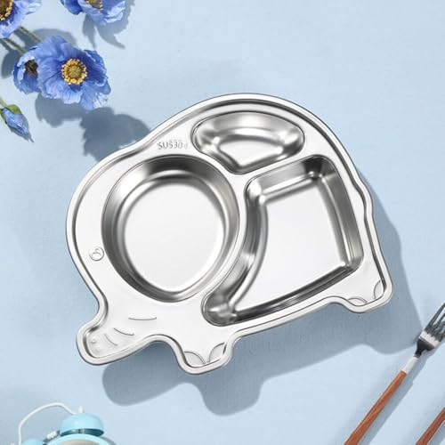 Image of Happy Hues Stainless Steel Divided Meal Plate Tray-3 Compartments Dinner Dish for Baby (Elephant)