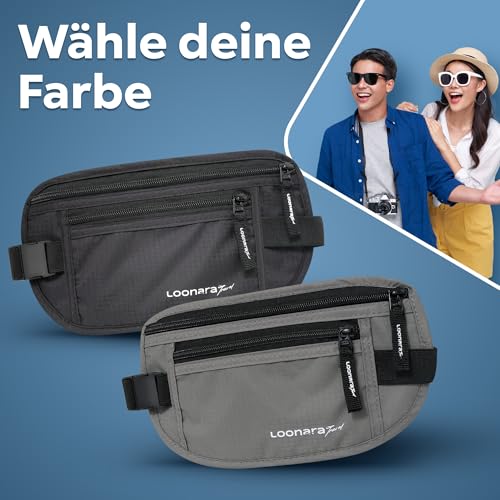 Flache Bauchtasche mit RFID Schutz (wasserdicht) - Geldgürtel für mehr Sicherheit beim Reisen durch RFID Protection - Damen Tasche oder Bauchtasche Herren zum Sport, Joggen und Reisen (schwarz)