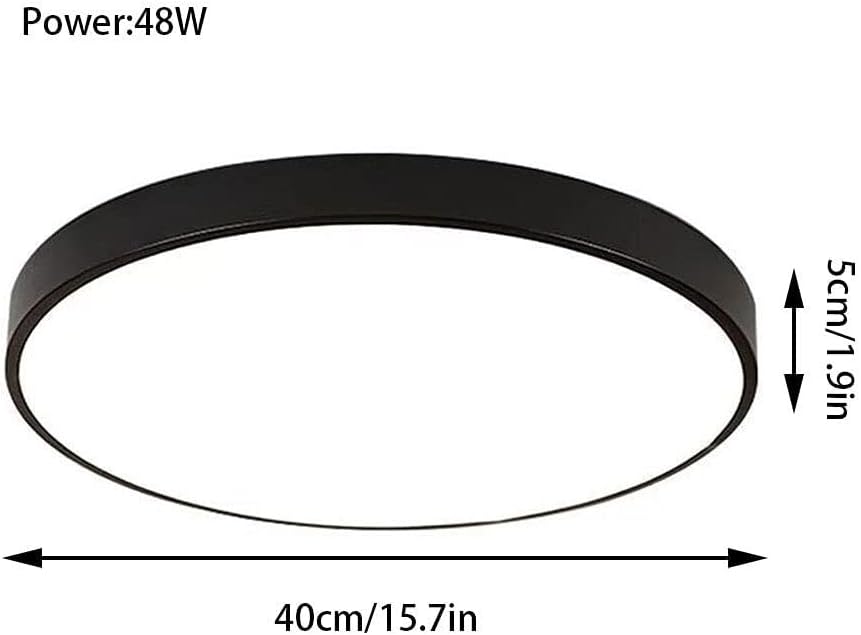 Generic LED Ceiling Lamp Dimmable 19-inch Ceiling Decoration Lighting Fixtures Modern and Simple LED Round Flat Ceiling Lighting, Metal and Acrylic Recessed Ceiling Light, Black, 40cm