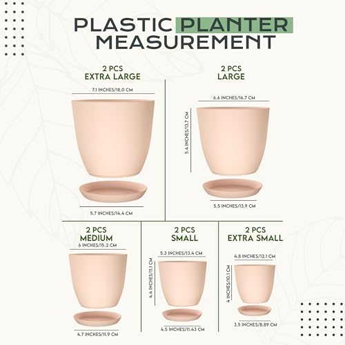 Utopia Home - Plant Pots Indoor with Drainage - 7/6.6/6/5.3/4.8 Inches Home Decor Flower Pots - Plastic Planters for Indoor Plants, Cactus, Succulents Pot (Pink, Pack of 10) by Utopia Home - Image 2