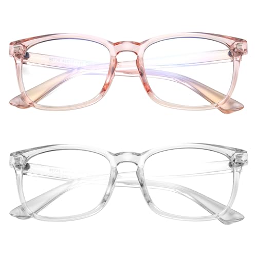 Hycredi Kids Blue Light Blocking Glasses for Boys & Girls – Reduce Eye Strain from Screens, UV Protection, Lightweight & Comfortable for Computer, Gaming, TV & Phone - (Clear Pink +Clear)