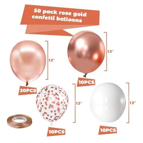 Image of Rose Gold Confetti Balloons - 50pcs 12 Inch Metallic Rose Gold and White Latex Balloons for Bridal Shower Sweet 16 Birthday Wedding Anniversary Party Decorations