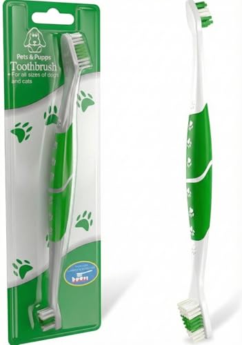Image of Pet Toothbrush for Dogs, Cats with Soft Bristles - Easy Teeth Cleaning & Dental Care, Non Slip Dual Head Dog Toothbrush for Medium & Large Pets, Toothpaste Not Included, Pack of 1 Green