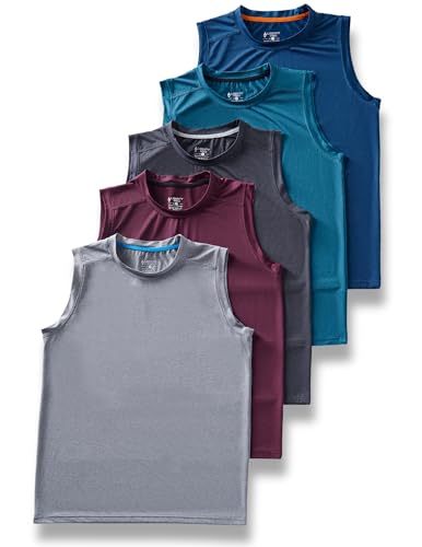 La mejor comparación de Camisetas y camisas deportivas para Niño los mejores 10. 41 Paquete de 5: camisetas sin mangas atléticas para niños, camisetas sin mangas, ajuste seco, ropa de entrenamiento para niños jóvenes, Azul marino/gris/negro/granate/verde,...