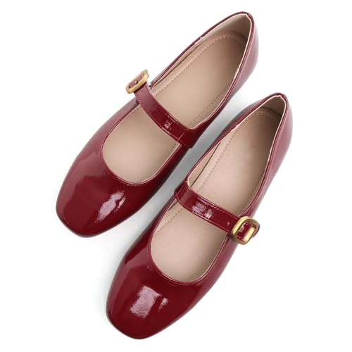 Image of TN TANGNEST Leather Flats for Women Comfortable Square Toe Slip On Flats Soft Work Flats Retro Mary Jane Flats