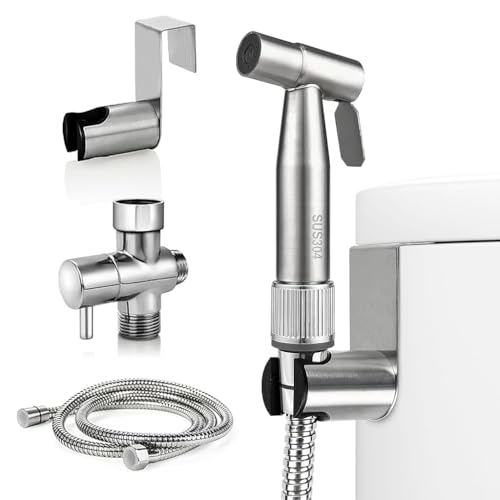 Image of HASTHIP Toilet Spray Gun Pressurized Stainless Steel, Universal G1 /2'' | 4ft Soft Hose Targeted Rinse Control, Easy Toilet Routine, Ergonomic Handheld Body, Flexible Hose, Compatible Thread Fit