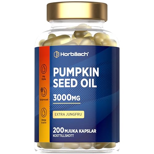 Aceite de Semillas de Calabaza 3000mg | 1350mg Omega 6 y 450mg Omega 9 | 200 Cápsulas | Máxima Potencia | Prensado en Frío y Extra Virgen | Pumpkin Seed Oil | de Horbaach
