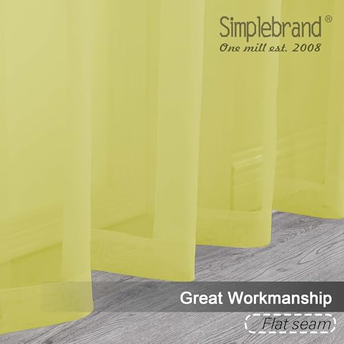 Image of Simplebrand Rod Pocket Top Solid Voile Sheer Curtains for Bedroom, 54 Inch Length Drapes Set of 2, Lightweight and Light Filtering Elegant Lemon Curtains Panels Window Treatment, 42Wx54L, Lemon