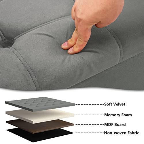 YOUDENOVA 30 Inches Folding Storage Ottoman Bench, Velvet Storage Chest, Footrest Couch with Wooden Legs, Support 350lbs for Bedroom, Living Room, Hallway, Grey - Thumbnail 5