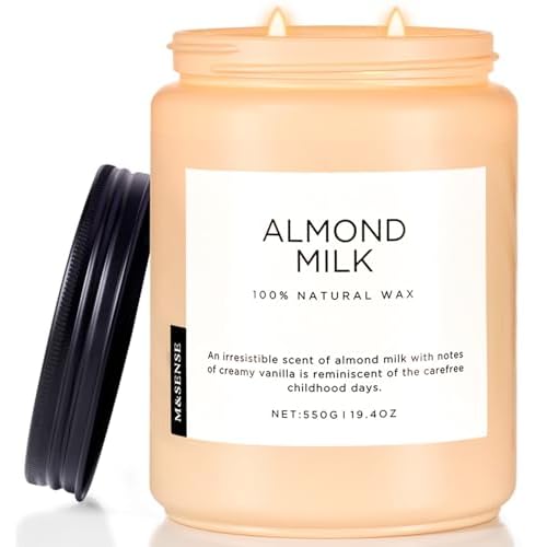 M&SENSE Almond Milk Soy Candles, Large 2 Wick Jar Candle 19.4oz 110 Hours Long Lasting, Natural Organic Soy Wax Relaxing Aromatherapy Vanilla Scented Candle Housewarming Gift for Women Men MSS603L15