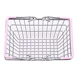 GloryMM Vintage Small Metal Wire Storage Organizer Tote Basket Shopping Basket with Handle,Pink