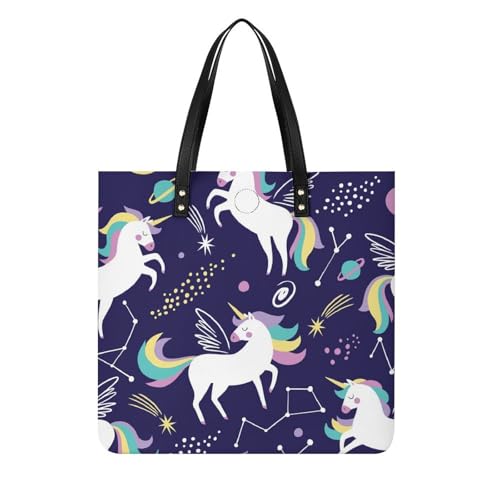 Sac shopping licorne constellation en toile pour femme grand cabas épaule de voyage 39x39cm