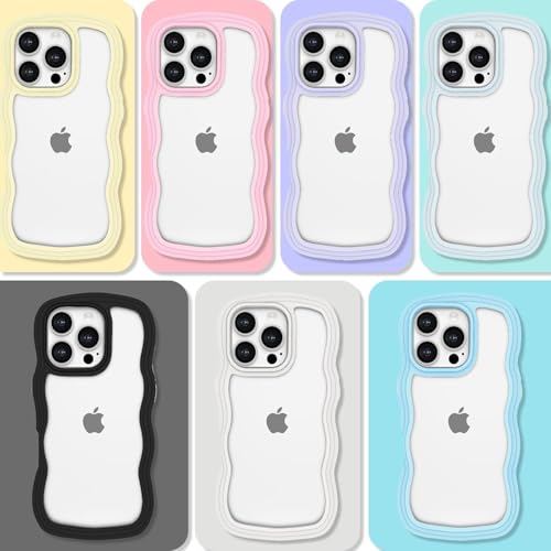 Image of GoldKart iPhone 16 Pro Max Case Wavy Edge Clear Back Design, Anti-Slip Grip Cute Wave Curly Frame Shape Shockproof Soft TPU & Hard PC Bumper Protective Phone Case Cover for Women Girls - Pink