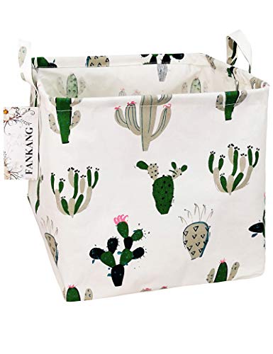 FANKANG Quadratischer Wäschekorb für Kinderzimmer, Aufbewahrungskörbe, Leinen, faltbar, mit wasserdichter PE-Beschichtung, große Geschenkkörbe Kinder, Büro, Schlafzimmer, Kleidung, Spielzeug (Kaktus) Cover
