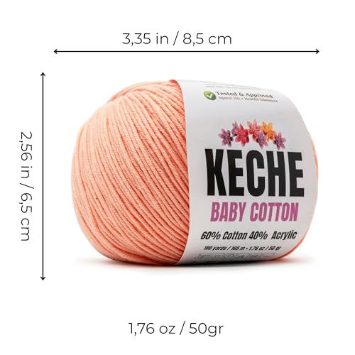 Image of Keche Baby Cotton, 60% Cotton 40% Acrylic Yarn, Soft Cotton Yarn for Crochet and Knitting, Amigurumi Yarn 1 Skein /Ball 1.76 Oz (50g) / 180 Yrds (165m) - Skin Color