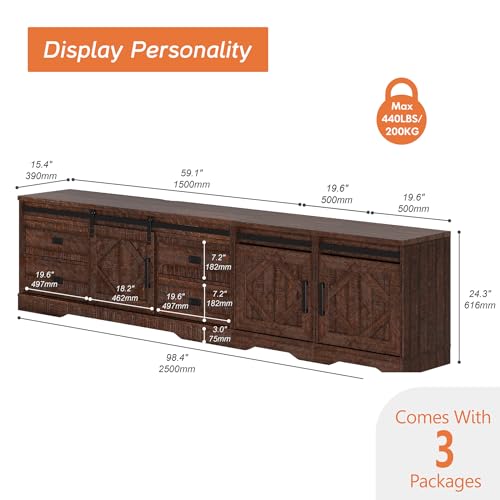 Image of WAMPAT 98.5 inch Wide Large Farmhouse TV Stand w /Drawers & Storage Cabinet
