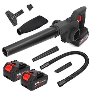 Leaf Blower Cordless, Handheld Leaf Blower Electric 24V with 2 Pack Batteries and Charger, Battery Powered Leaf Vacuum for Lawn Care, Patio, Deck and Garages (Black)