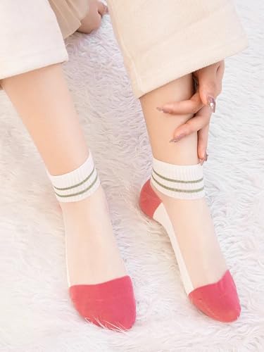 Image of Benefeet Sox Sheer Socks for Women Girls Mesh Ankle Socks Transparent Mesh Lace Sock Cute Thin Nylon See Through Sock