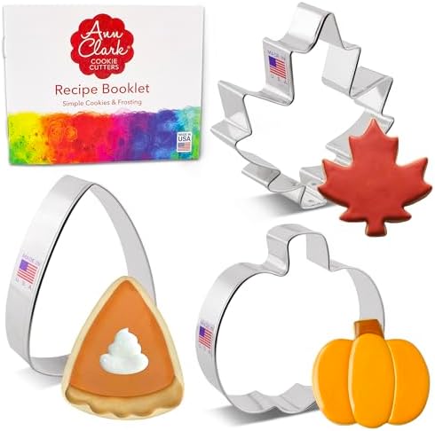 Halloween Fall Fun Cookie Cutters Set 3-Pc. Made in the USA by Ann Clark, Pumpkin, Maple Leaf, Candy Corn