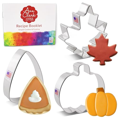 Thanksgiving Fall Harvest Cookie Cutters Set 3-Pc. Made in the USA by Ann Clark, Pumpkin, Maple Leaf, Pumpkin Pie Slice