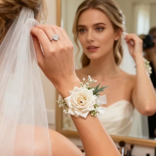 Accessoires de mariée en soie fine avec fleur de rose faite main