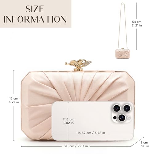Image of CHUNLI Satin Clutch Bag, Elegant Clutch Purse for Women, Gold Evening Bags | CHUNLI Formal Pleated Evening Bag, Womens Clutches Champagne,Elegant Small Clutch Purse for Wedding Party Dressy Cocktail