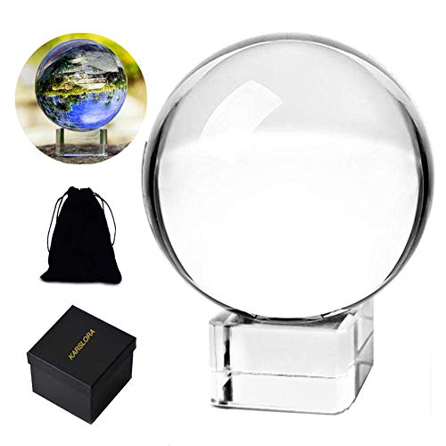 KARSLORA Clear Crystal Glass Sphere Ball with Stand, 3.15
