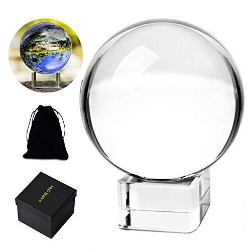 KARSLORA Clear Crystal Glass Sphere Ball with Stand, 3.15"/80mm K9 Crystal Photography Prop Decoration Art Decor, Comes in Gift Box