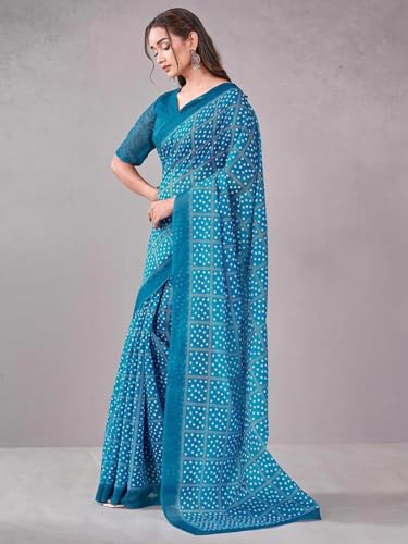 Image of Satrani Women's Chanderi Printed Saree with Unstitched Blouse Piece