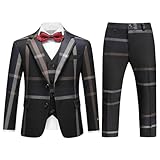 Boys Slim Fit Suit Tuxedo for Boy Check Plaid 3 Piece Suit Set for Kid Formal Boys Dress Clothes Wedding Ring Bearer Outfit Black