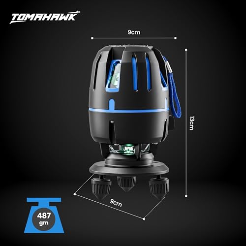Image of TOMAHAWK TLL-8-8 Line laser cross line leveller, Self-Levelling, IP54 Dustproof, 卤1 mm Accuracy With Rechargeable Batteries, Ideal for Construction and Indoor Use